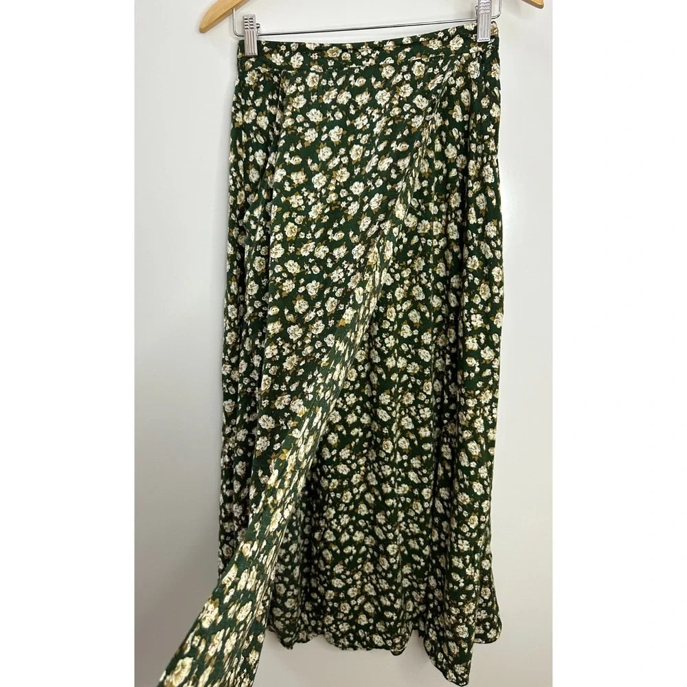 Vintage American Eagle Outfitters Green Floral Maxi Skirt Rayon 90s Boho Medium - Picture 6 of 15